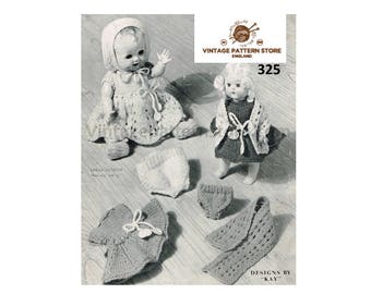 50s vintage 6" 8" 10" 12" 14" 16" 3 ply and 4 ply baby dolls clothes layette dress and stole pdf knitting pattern Instant PDF download 325