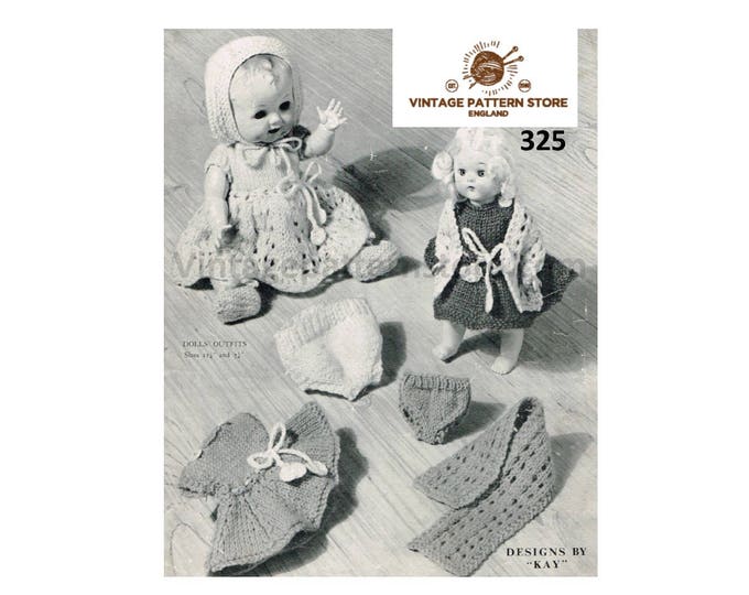 50s vintage 6" 8" 10" 12" 14" 16" 3 ply and 4 ply baby dolls clothes layette dress and stole pdf knitting pattern Instant PDF download 325