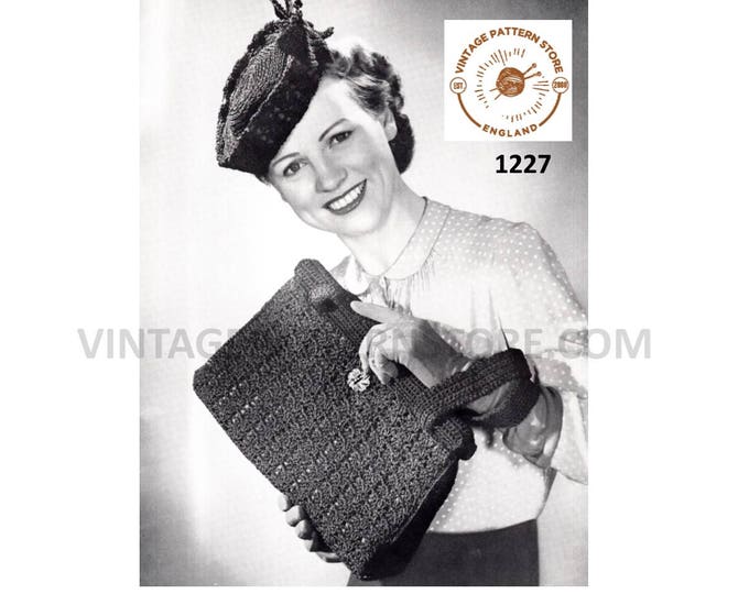 Ladies Womens 30s vintage crochet evening clutch bag purse and pillbox hat pdf crochet pattern Instant PDF download 1227