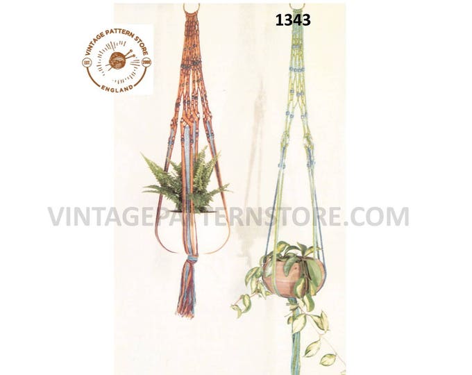 70s vintage beaded macrame plant hanger pdf macrame pattern, 70s vintage retro indoor garden gardening Instant PDF download 1343