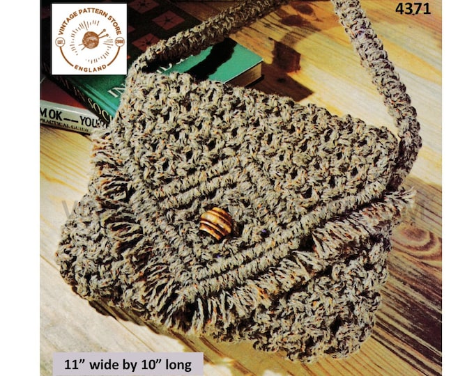 70s vintage boho bohemian macrame hand bag purse pdf macrame pattern 11" by 10" Instant PDF Download 4371