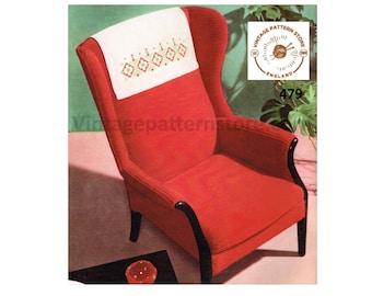 70s vintage diamond embroidered chair back cover protector pdf embroidery pattern 23" by 17.5" Instant PDF Download 479