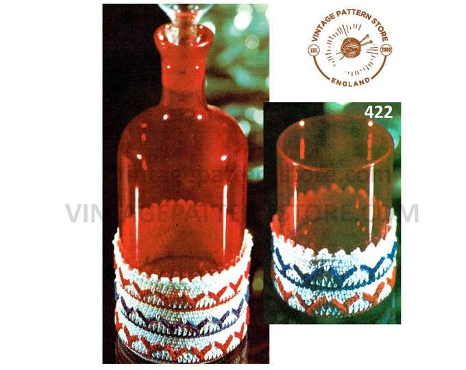 70s vintage unusual novelty bazzar 2 ply crochet wine bottle & glasses cover pdf crochet pattern Instant PDF Download 422