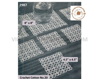 30s vintage square tatted lace doily doilies place mats and coasters pdf tatting pattern Instant PDF Download 2987