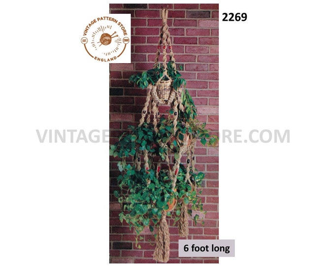 70s vintage macrame plant hanger pdf macrame pattern, 70s vintage retro Indoor garden gardening 6 Foot Long Instant PDF download 2269