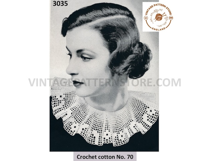 Ladies Womens 30s vintage rippled lacy lace dress collar pdf crochet pattern One Size Instant PDF Download 3035