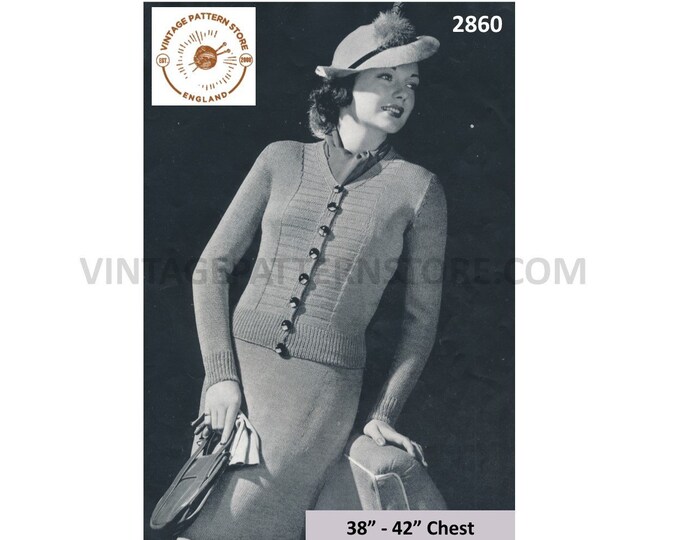 Ladies Womens 30s vintage V neck texture panel raglan cardigan & A line skirt pdf knitting pattern 38" to 42" Instant PDF download 2860