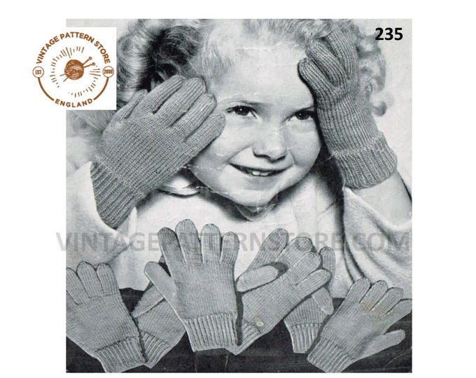 Girls 50s vintage easy to knit 3 ply gloves and mittens pdf knitting pattern ages 2 to 4 years Instant PDF download 235