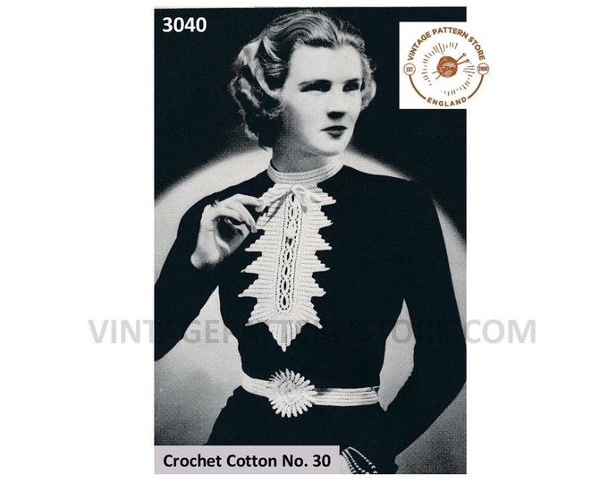 Ladies Womens 30s vintage lacy jabot collar and belt pdf crochet pattern One Size Instant PDF Download 3040