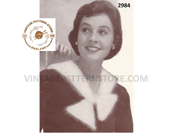 Ladies Womens 50s vintage angora cravat collar scarf pdf knitting pattern One Size Instant PDF download 2984