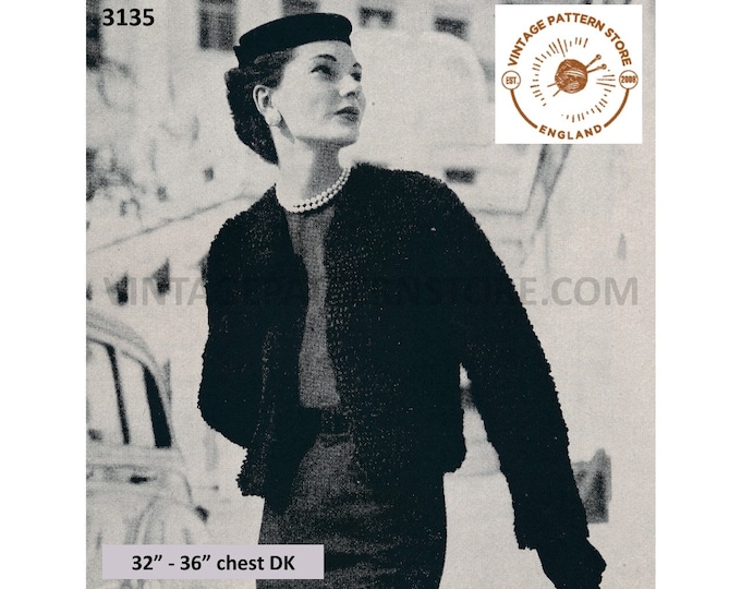 Ladies 50s jacket crochet pattern, Ladies Womens 50s loopy DK raglan jacket pattern - 32" - 36" bust - Download 3135