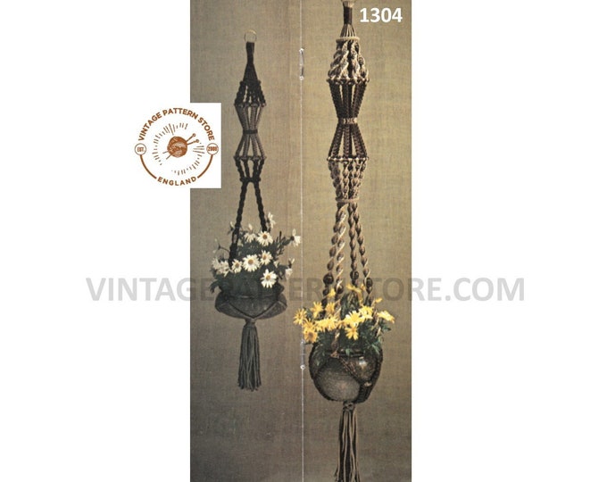 70s vintage macrame plant hanger pdf macrame pattern, 70s vintage retro indoor garden gardening 6 foot long Instant PDF Download 1304