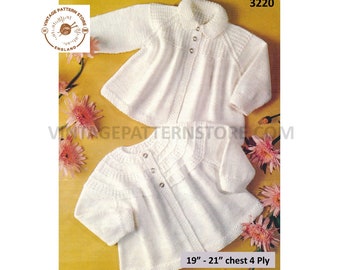 Baby Babies 70s vintage 4 ply round neck contrast yoke yoked raglan matinee coat cardigan pdf knitting pattern 19" to 21" PDF Download 3220