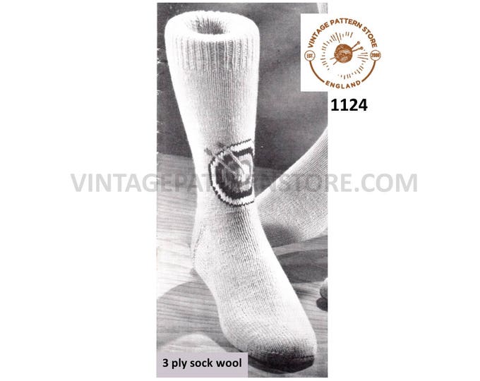 Mens Mans 50s vintage fun novelty 3 ply archery target embroidered motif socks pdf knitting pattern Instant PDF download 1116
