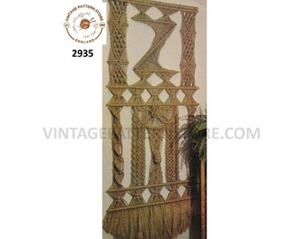 70s Wall Hanging Macrame Pattern, Vintage Art (PDF Pattern) 36" Wide