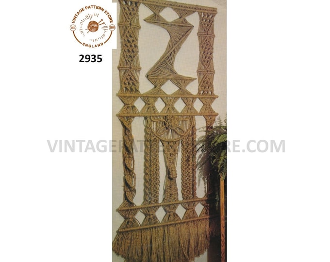 70s vintage art large macrame wall hanging pdf macrame pattern 36" wide Instant PDF Download 2935