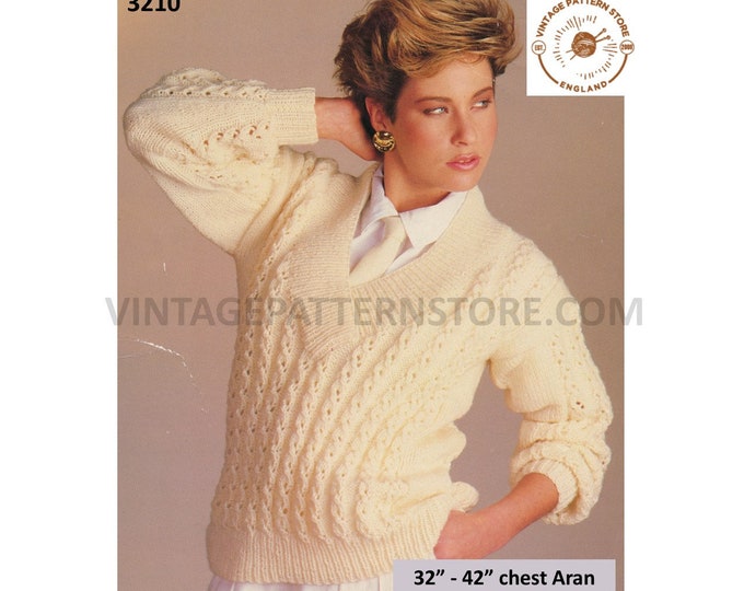 Ladies Womens 90s crossover V neck cable cabled dolman aran sweater jumper pullover pdf knitting pattern 32" to 42" chest PDF Download 3210