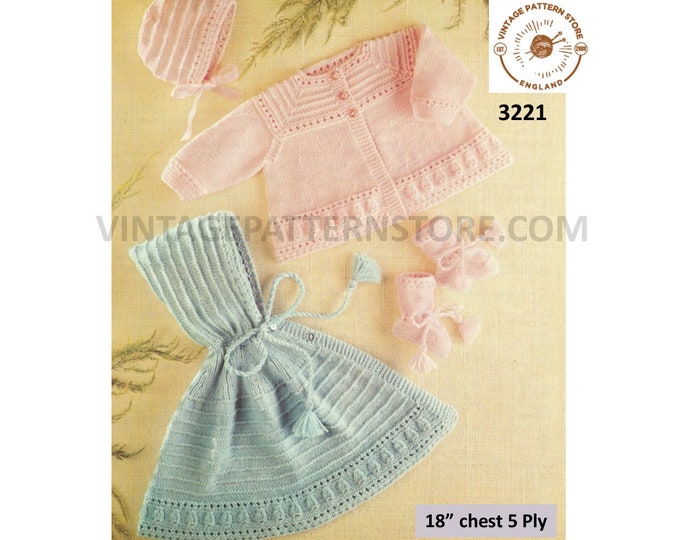 Baby Babies 70s vintage 5 ply lacy yoke yoked matinee coat jacket & carry cape pdf knitting pattern 18" chest Instant PDF download 3221