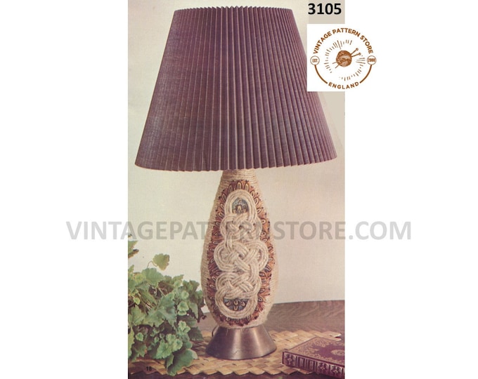 PDF Macrame pattern, 70s Macrame lamp patterns, Easy macrame patterns, 1970s lighting, 70s Table lamp - PDF download 3105