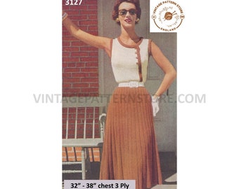50s Top & Maxi Skirt Knitting Pattern (32-38" Bust) (PDF Pattern)