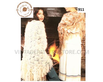 Ladies Womens 70s vintage large fringed lacy mohair shawl wrap pdf crochet pattern Instant PDF Download 911