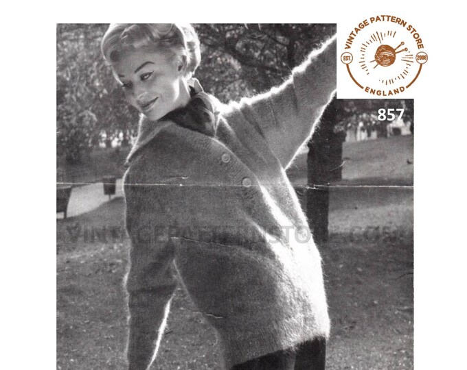 Ladies Womens 50s vintage shirt neck collared slouchy mohair raglan sweater jumper pdf knitting pattern 34" to 38" chest PDF download 857