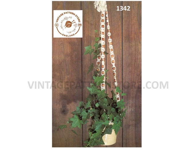 70s vintage easy to make macrame plant hanger pdf macrame pattern, 70s vintage retro indoor garden gardening Instant PDF download 1342
