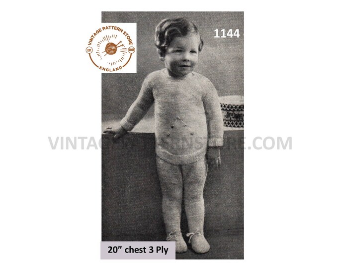 Baby Babies Toddlers 30s vintage 3 ply jersey suit with round neck sweater & leggings pdf knitting pattern 20" chest PDF Download 1144