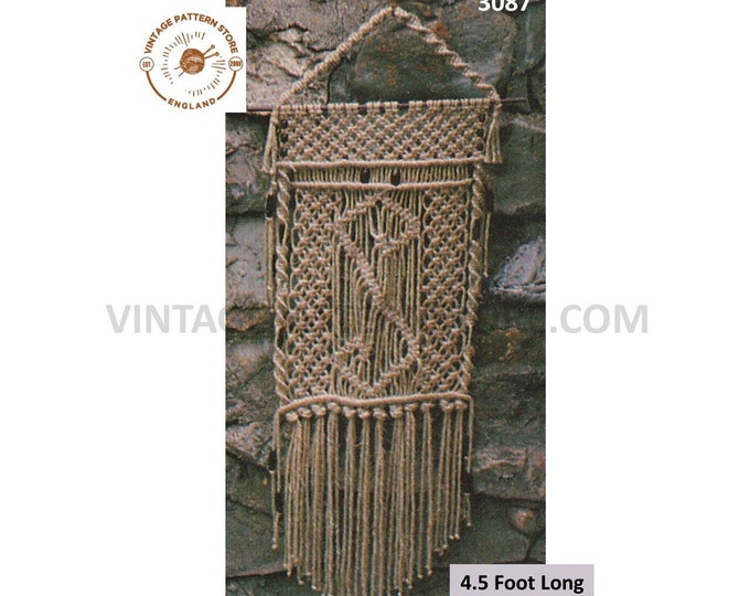 70s vintage beginners easy to make macrame wall hanging pdf macrame pattern 4.5 foot Instant PDF download 3087