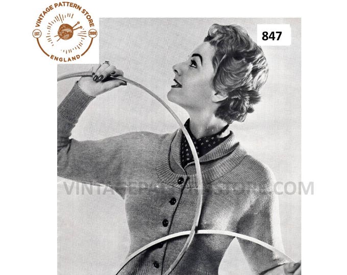 Ladies Womens 50s vintage 3 ply scoop neck raglan cardigan and shawl collar sweater jumper pdf knitting pattern 34" to 38" PDF download 847