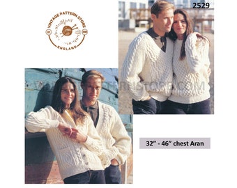 Ladies Womens Mens Mans 90s V and crew neck cable cabled raglan aran cardigan sweater jumper pdf knitting pattern 32" to 46" Download 2529