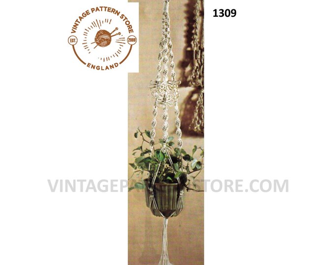 70s vintage easy to make macrame plant hanger pdf macrame pattern, 70s vintage retro indoor garden gardening 42" Long PDF download 1309