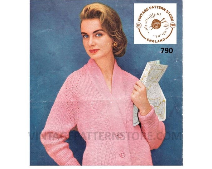 Ladies Womens 50s vintage plain and simple easy to knit 4 ply V neck dolman cardigan pdf knitting pattern 34" to 36" chest PDF download 790