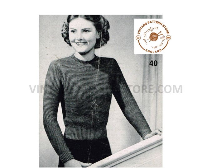 Teenagers Girls 40s vintage plain & simple easy to knit 3 ply raglan sweater jumper pullover pdf knitting pattern 31" bust PDF Download 40