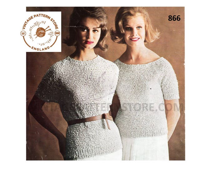 Ladies Womens 50s vintage DK round boat neck short sleeve dolman Summer sweater jumper pdf knitting pattern 34" to 38" chest  download 866