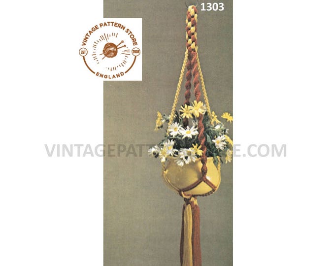 70s vintage macrame plant hanger pdf macrame pattern 70s vintage retro indoor garden gardening 3.5 foot Long Instant PDF download 1303