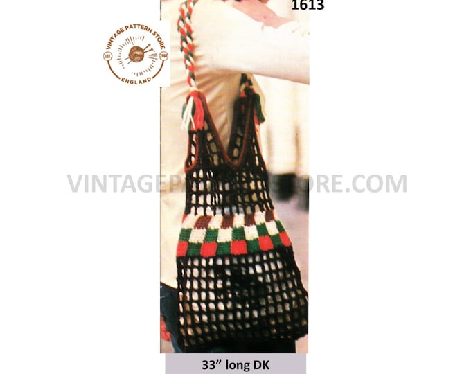 70s vintage string net shopper shopping grocery shoulder bag pdf crochet pattern 11" x 13.5" Instant PDF Download 1613