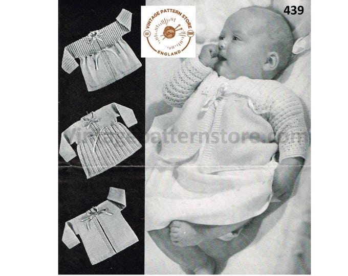 Newborn Baby Babies 30s 2 ply 3 ply easy to knit lacy and lace yoke matinee coat jacket pdf knitting pattern 0 to 12 mths PDF download 439