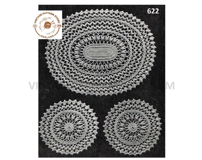 50s Vintage circular round & oval lacy lace doily doilies cheval dressing table set dining place mats pdf crochet pattern PDF Download 622