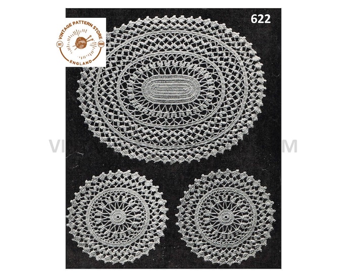 50s Vintage circular round & oval lacy lace doily doilies cheval dressing table set dining place mats pdf crochet pattern PDF Download 622