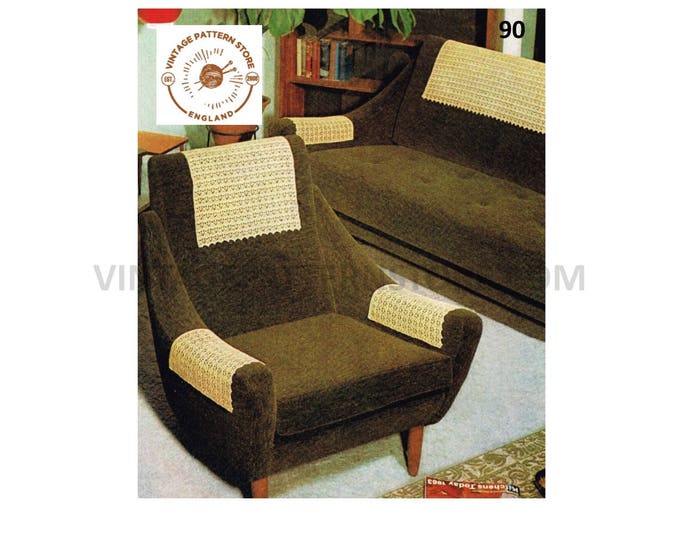 70s Vintage Chair Settee Sofa back and arm chair covers pdf crochet pattern Instant PDF download 90