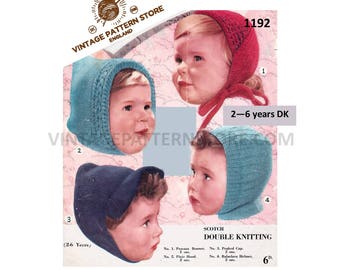 Toddlers Childrens easy to knit DK balaclava bonnet pdf knitting pattern 4 designs to knit ages 2 to 6 years Instant PDF download 1192