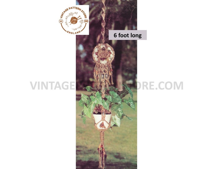 70s vintage macrame plant hanger pdf macrame pattern, 70s vintage retro indoor garden gardening 6 foot Long Instant PDF download 3102