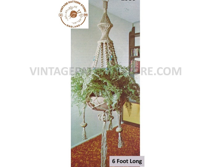 70s Vintage macrame plant hanger pdf macrame pattern, 70s vintage retro indoor garden gardening 6 foot long Instant PDF download 2959