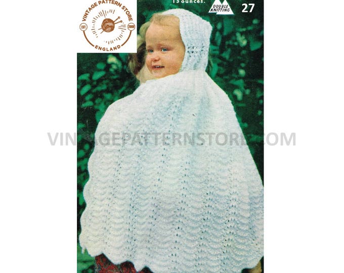 Babies Baby 50s vintage DK lacy scallop lace carrying carry cape shawl with hood pdf knitting pattern ages 3 to 12 months PDF Download 27