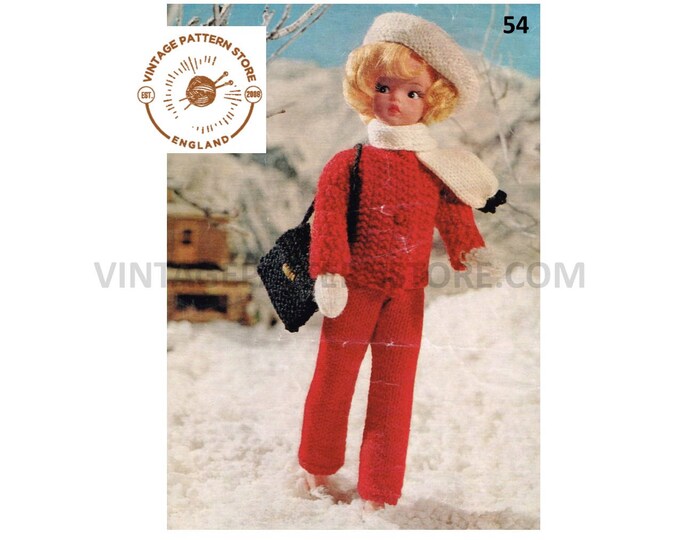 80s vintage 12" 4 ply fashion dolls Barbie Sindy clothes trousers jacket beret scarf mittens & bag pdf knitting pattern Instant Download 54