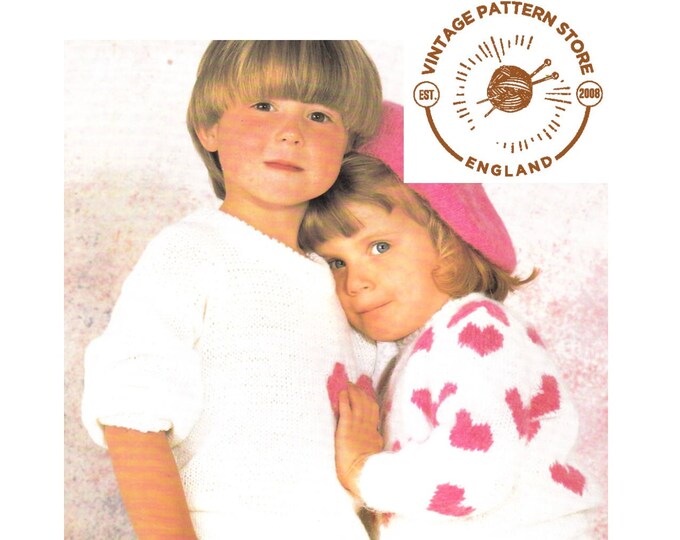 Ladies Womens Girls 90s valentines love heart DK jumper & sweater dress pdf knitting pattern 22" to 46" chest Instant PDF download 722