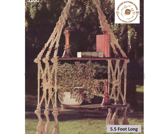 70s vintage retro macrame shelf unit macrame pattern, 70s macrame suspension shelf hanger pdf macrame pattern 5.5 foot PDF download 3100