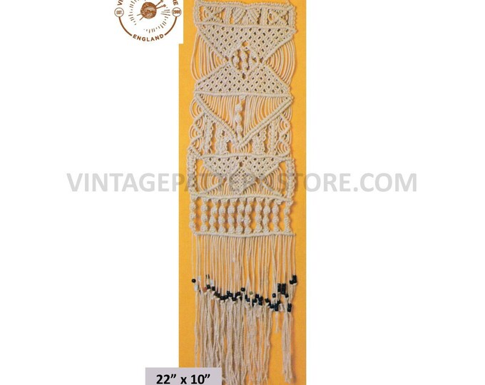 70s vintage retro easy to make macrame wall hanging pdf macrame pattern 22" by 10" Instant PDF download 2974