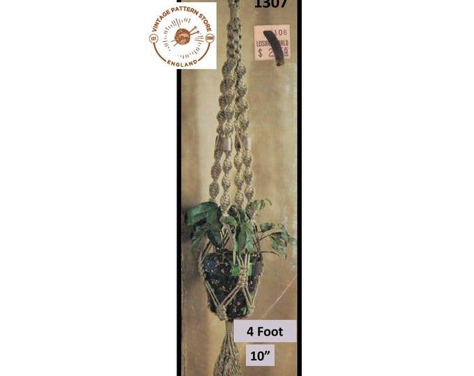 70s vintage easy beginners macrame plant hanger pdf macrame pattern 70s Retro Indoor garden plant hanger 4 foot 10" Long PDF download 1307